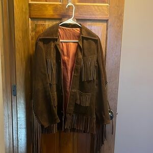 Vintage 70s Unbranded Brown Leather Fringe Jacket Mens Size S/M